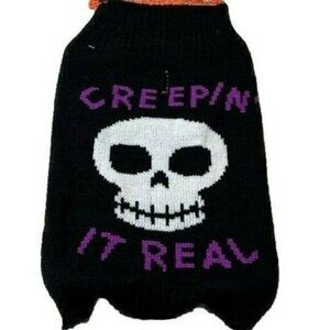 CREEPIN IT REAL Dog Sweater NWT Black Skull Puppy Pet Holiday Gift